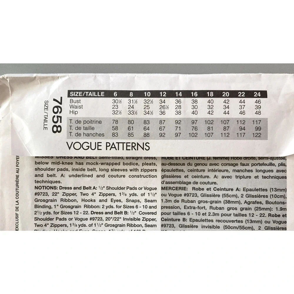 Vogue 7658 Claire Shaeffers Custom Couture Dress Belt Misses 6-10 Pattern Uncut